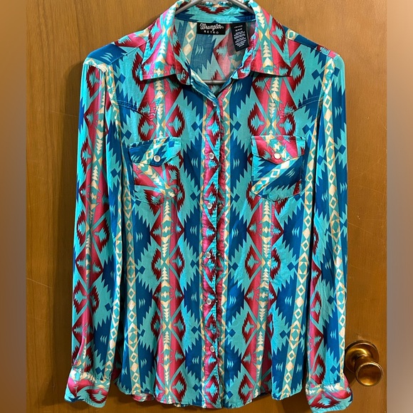 Wrangler Retro Tops - Wrangler Retro Women’s Aztec Western Snap Button Shirt Size Small